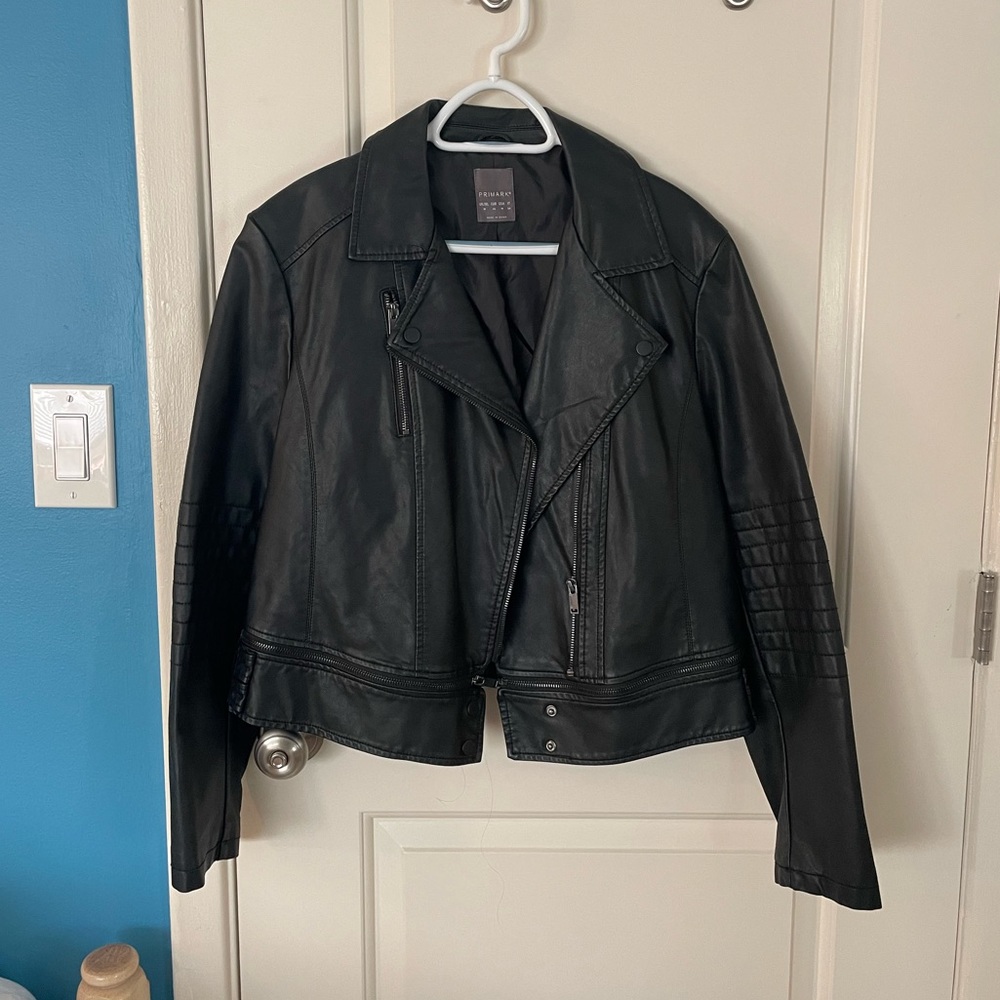 Black, faux, leather jacket